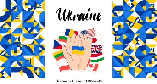 Banner Stop War. Vector Illustration of National Ukraine Ornament. 