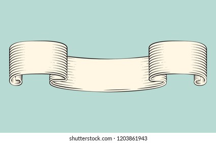 Banner stripe monochrome sketch outline icon closeup. Drawn draft ribbon black and white strap. Colorless tape with empty space isolated  vector