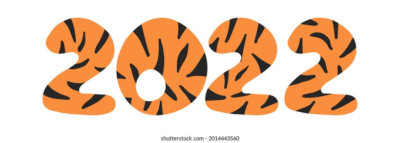 Banner of striped black and orange funny numbers 2022. Happy chinese new year 2022 of the tiger. Vector cartoon hand drawn illustration