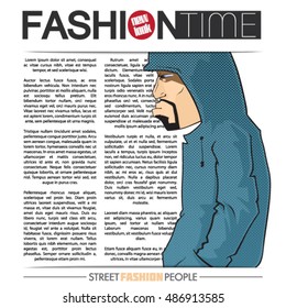 Banner with stylish boys in sketch style and text. Vector collection.