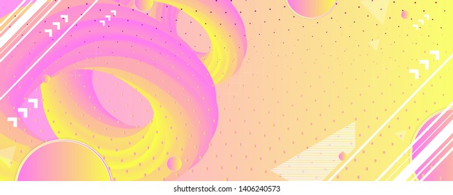 Banner summer 3d geometric template illustration bright vector abstract background in retro poster design yellow pink white art new