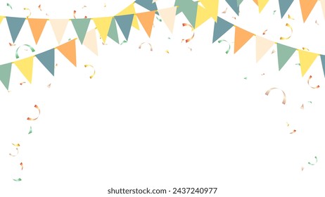 banner summer camp, party, holiday, festival isolated with triangle pennants chain and confetti