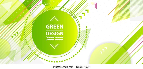 Banner summer ecology poster triangle vector futuristic light minimal geometric hipster white background. Green and yellow lines and points gradient with bright light natural