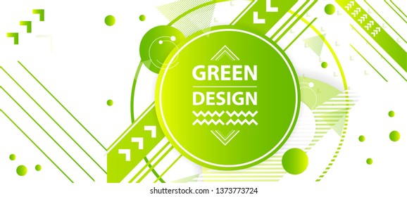 Banner summer ecology poster triangle vector futuristic light minimal geometric hipster white background. Green and yellow lines and points gradient with bright light