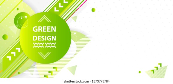 Banner summer ecology poster triangle vector futuristic light minimal geometric hipster white background. Green and yellow lines and points gradient