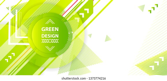 Banner summer ecology poster triangle vector futuristic light minimal geometric natural hipster white background. Green and yellow lines and points gradient with bright light