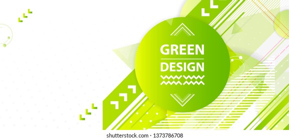 Banner summer ecology poster triangle vector futuristic light minimal geometric hipster white background. Green and yellow lines art