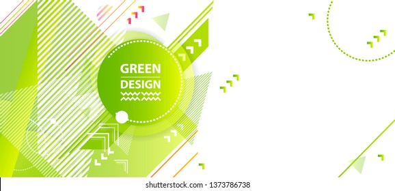 Banner summer ecology poster triangle vector futuristic light minimal geometric hipster white background. Green and yellow lines and points natural