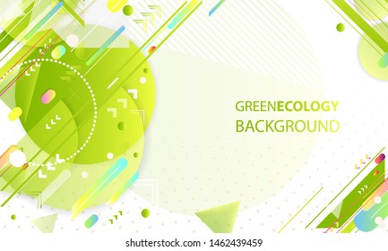 Banner summer ecology poster triangle vector futuristic light minimal geometric hipster white background. Green and yellow lines and points natural