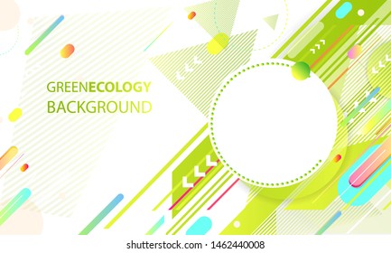 Banner summer ecology poster triangle vector futuristic light minimal geometric hipster white background. Green and yellow lines