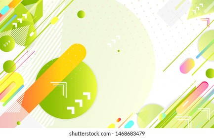 Banner summer ecology poster triangle vector futuristic light minimal geometric hipster white background. Green and yellow lines and points natural