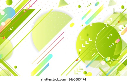 Banner summer ecology poster triangle vector futuristic light minimal geometric hipster white background. Green and yellow lines and points natural