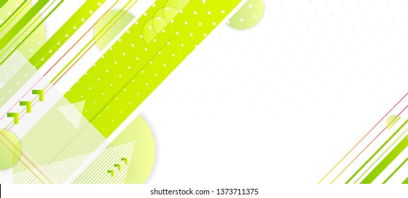 Banner summer ecology poster vector triangle futuristic light minimal geometric hipster white background. Green and yellow lines and points gradient with bright light