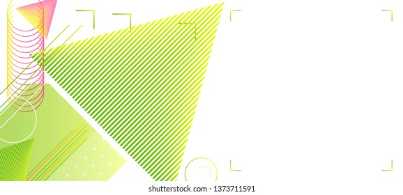 Banner summer ecology poster vector futuristic light minimal geometric triangle hipster white background. Green and yellow lines and points gradient with bright light