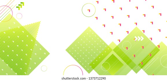 Banner summer ecology poster vector futuristic light minimal geometric hipster white background. Green and yellow lines and points gradient with bright light triangle