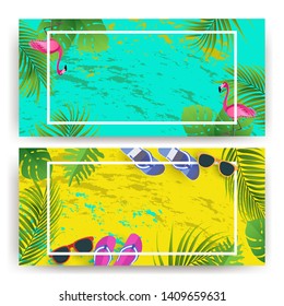 banner summer with floral and element of summer.