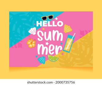 banner with summer icons. hellos summer. vector illustration