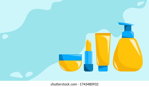 Banner of summer must have - sunblock cosmetics product. Body health care concept