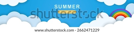 banner summer sky background, paper cut style
