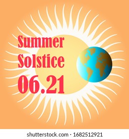 Banner-Sommersolstice Erde auf einem Hintergrund einer großen gelben Sonne