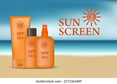 Banner with summer sunscreen. Vector illustration of a vector banner of summer sunscreen for web design