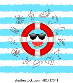 Banner for Summer Time .Vacation Background with Hand Drawing Elements - Illustration Vector