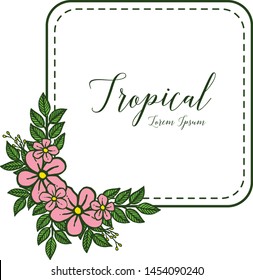 Banner of summer tropical with pink flower frames blossom. Vector