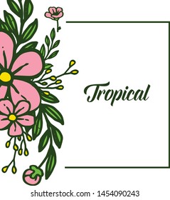 Banner of summer tropical with pink flower frames blossom. Vector