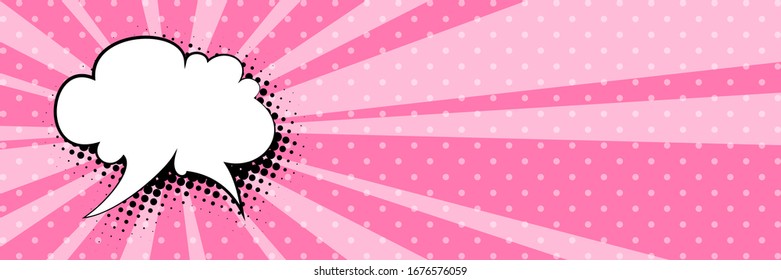 Banner with sun's rays and dots , speech bubble on a pink pop art retro background, vector illustration