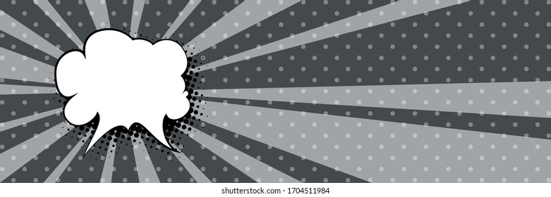 Banner with sun's rays and dots , speech bubble on a gray pop art retro background, vector illustration