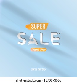 Banner Super Sale with special offer. Template for design advertising and poster on blue background. Flat vector illustration EPS 10.