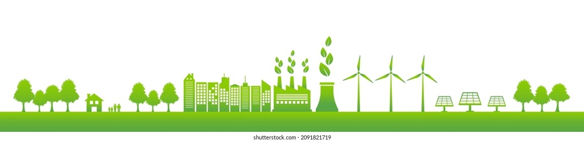 Banner For Sustainability Development And Eco Friendly For Green Industries Business Concept, Vector Illustration 