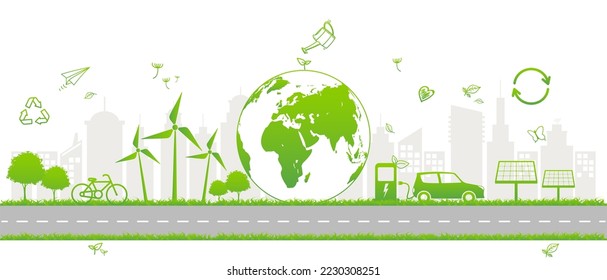 Banner Sustainability development, Eco friendly, Carbon footprint reduction concept,Vector illustration