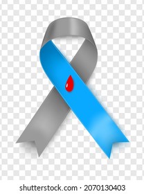 A banner with a symbol of awareness about Type I diabetes with a realistic ribbon. A design template for infographics or website magazines on a transparent background.