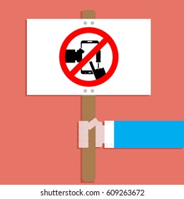Banner with symbol ban use device phone. Ban playing game on device, vector illustration