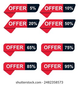 Banner tag discounts offer vector illustration in red and black color with background white.