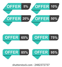 Banner tag discounts offer vector illustration in green and black color with background white.