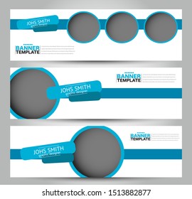 Banner template. Abstract background ad design for education, advertisement, presentation, magazine page, travel, technology or real estate mockup. Blue color. Vector illustration.