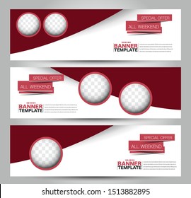 Banner template. Abstract background ad design for education, advertisement, presentation, magazine page, travel, technology or real estate mockup. Red color. Vector illustration.