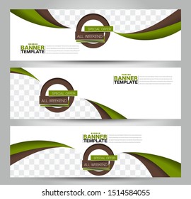 Banner template. Abstract background ad design for education, advertisement, presentation, magazine page, travel, technology or real estate mockup. Green and brown color. Vector illustration.