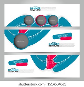 Banner template. Abstract background ad design for education, advertisement, presentation, magazine page, travel, technology or real estate mockup. Blue and pink color. Vector illustration.