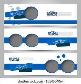 Banner template. Abstract background ad design for education, advertisement, presentation, magazine page, travel, technology or real estate mockup. Blue color. Vector illustration.