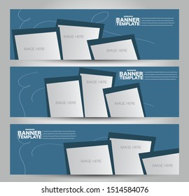 Banner template. Abstract background ad design for education, advertisement, presentation, magazine page, travel, technology or real estate mockup. Blue color. Vector illustration.