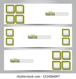 Banner template. Abstract background ad design for education, advertisement, presentation, magazine page, travel, technology or real estate mockup. Green color. Vector illustration.