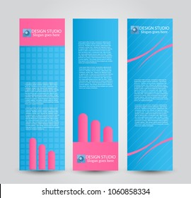 Banner template. Abstract background for design,  business, education, advertisement. Blue and pink color. Vector  illustration.