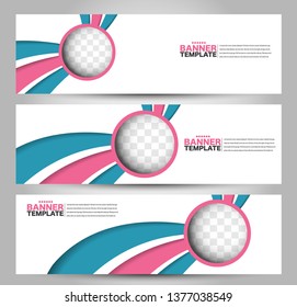 Banner template. Abstract background for design,  business, education, advertisement. Blue and pink color. Vector illustration.