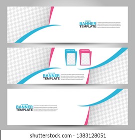 Banner template. Abstract background for design,  business, education, advertisement. Blue and pink color. Vector  illustration.