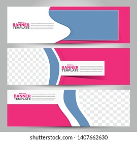 Banner template. Abstract background for design,  business, education, advertisement. Blue and pink color. Vector illustration.