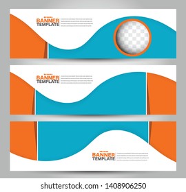 Banner template. Abstract background for design,  business, education, advertisement. Blue and orange Vector illustration.