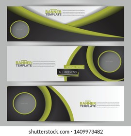 Banner template. Abstract background for design,  business, education, advertisement. Green and black color. Vector illustration.